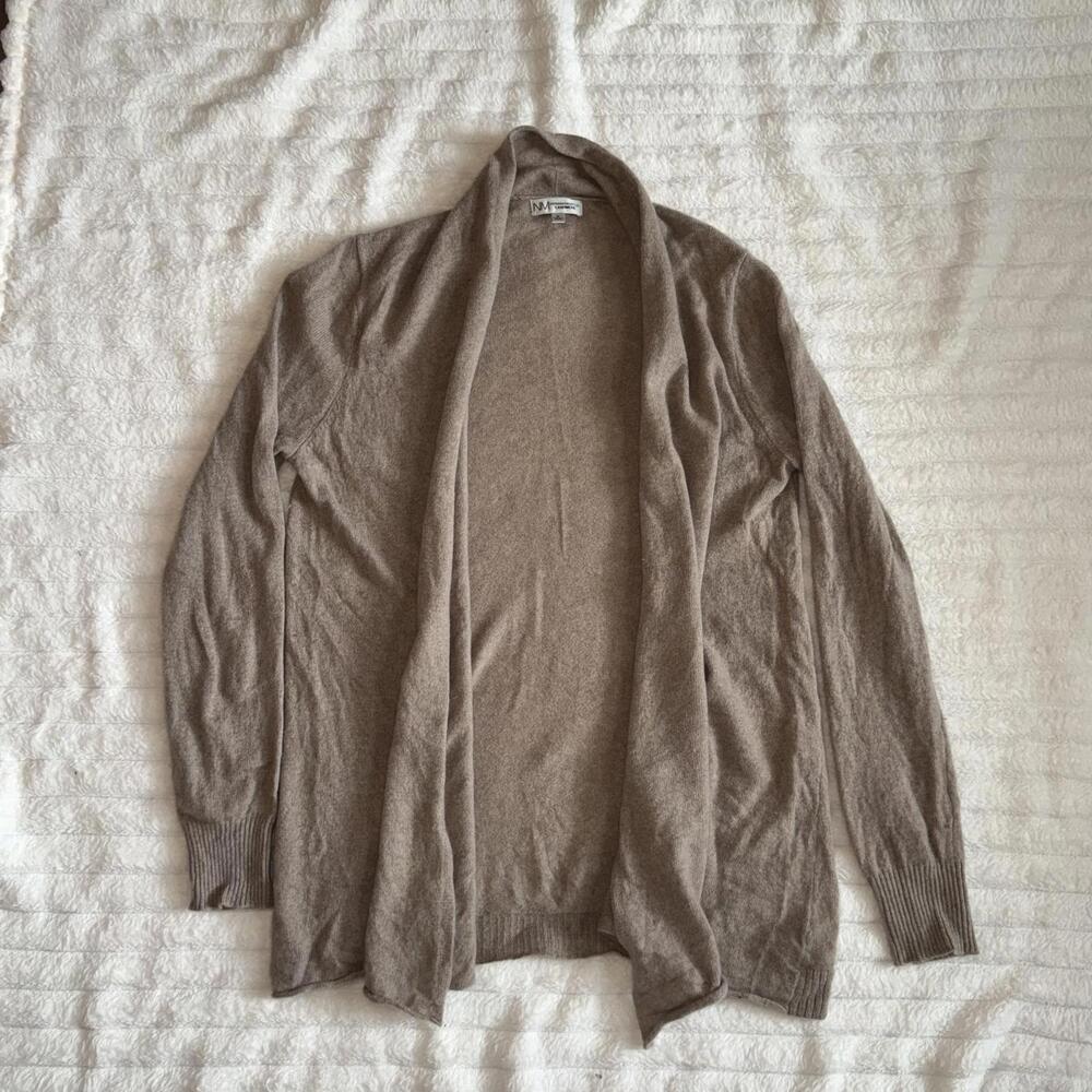Neiman Marcus Cashmere Sweater Open Front Cardigan Medium Beige Luxury